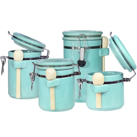 Blue Donuts Blue Donuts 4 Piece Ceramic Kitchen Food Storage Canisters With Spoons BD3931162